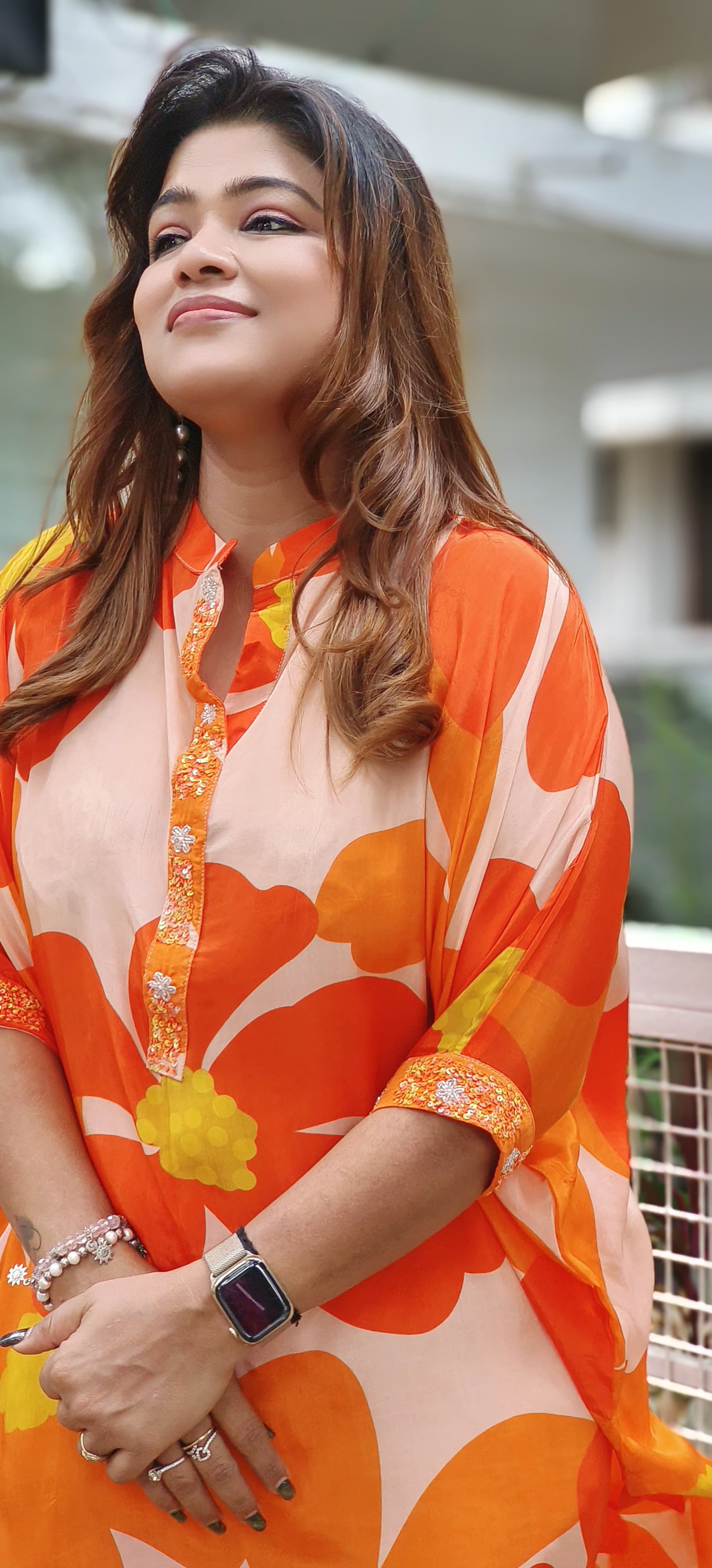 Beautiful Orange Pure Crape Printed kaftan with loose pant (set of 2) 06089