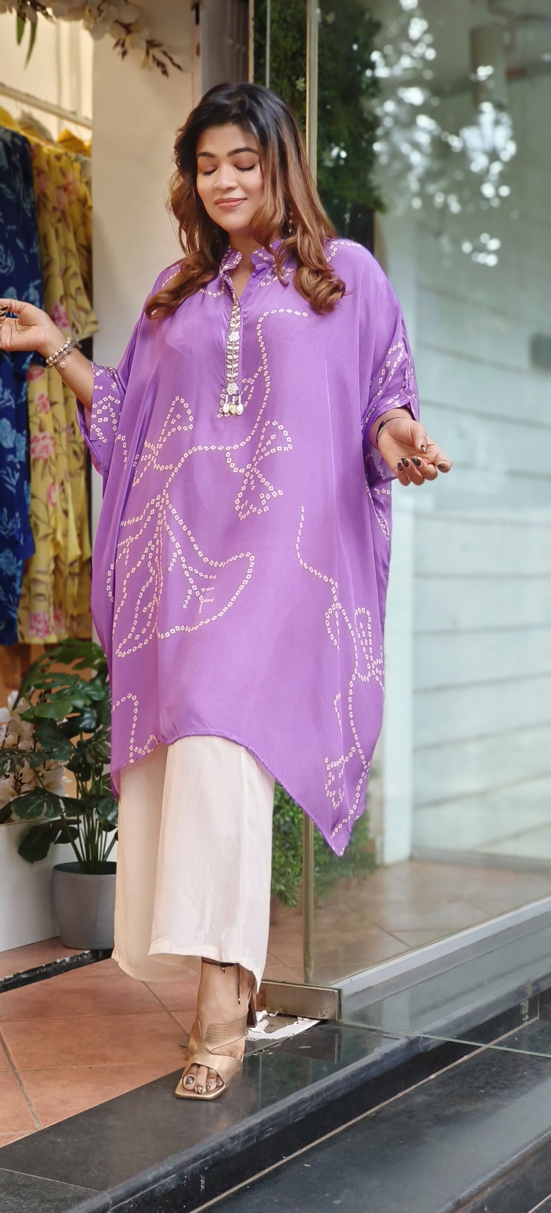 Pure Crape bandhani print kaftan with loose pant-06097-98