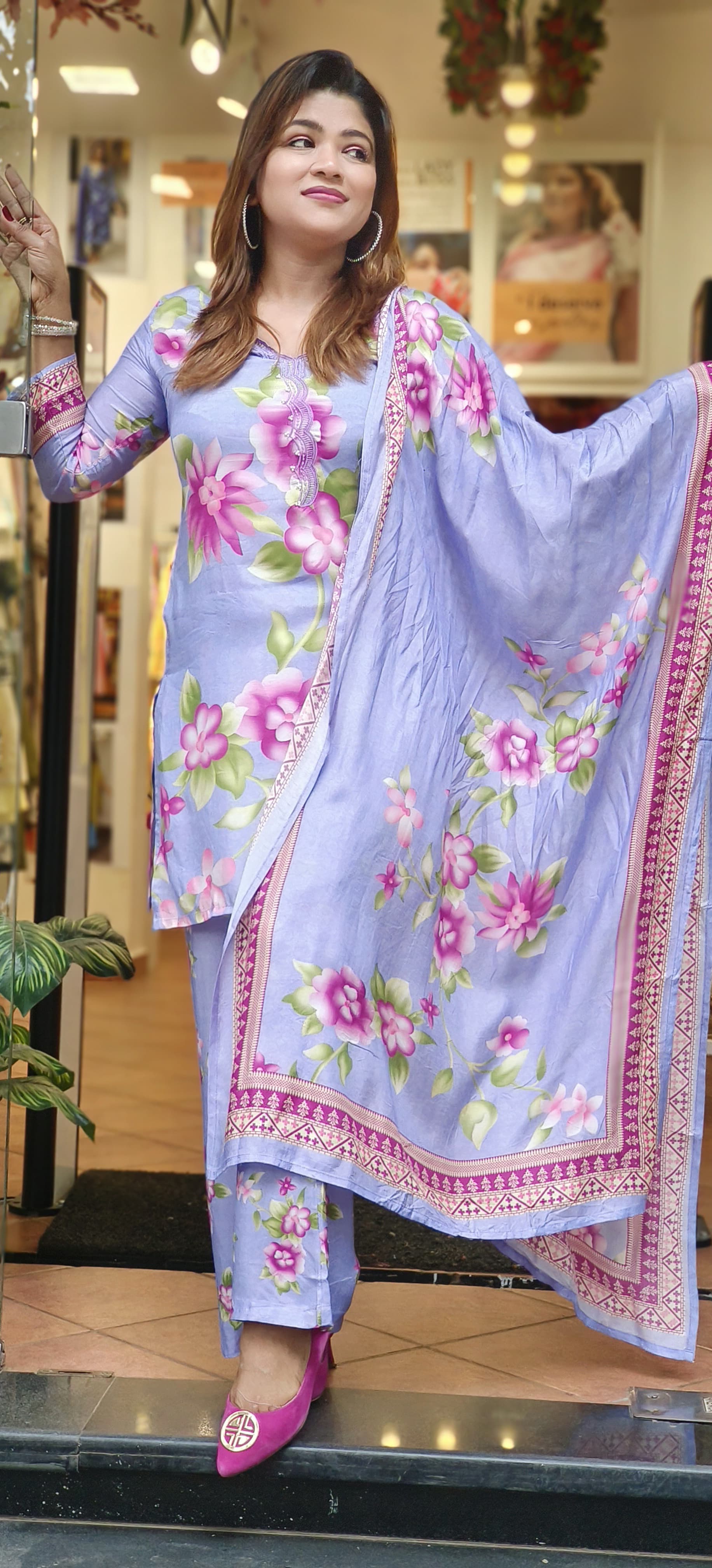 Beautiful Soft Muslin Floral Print Full Suit and floral muslin dupatta-06190