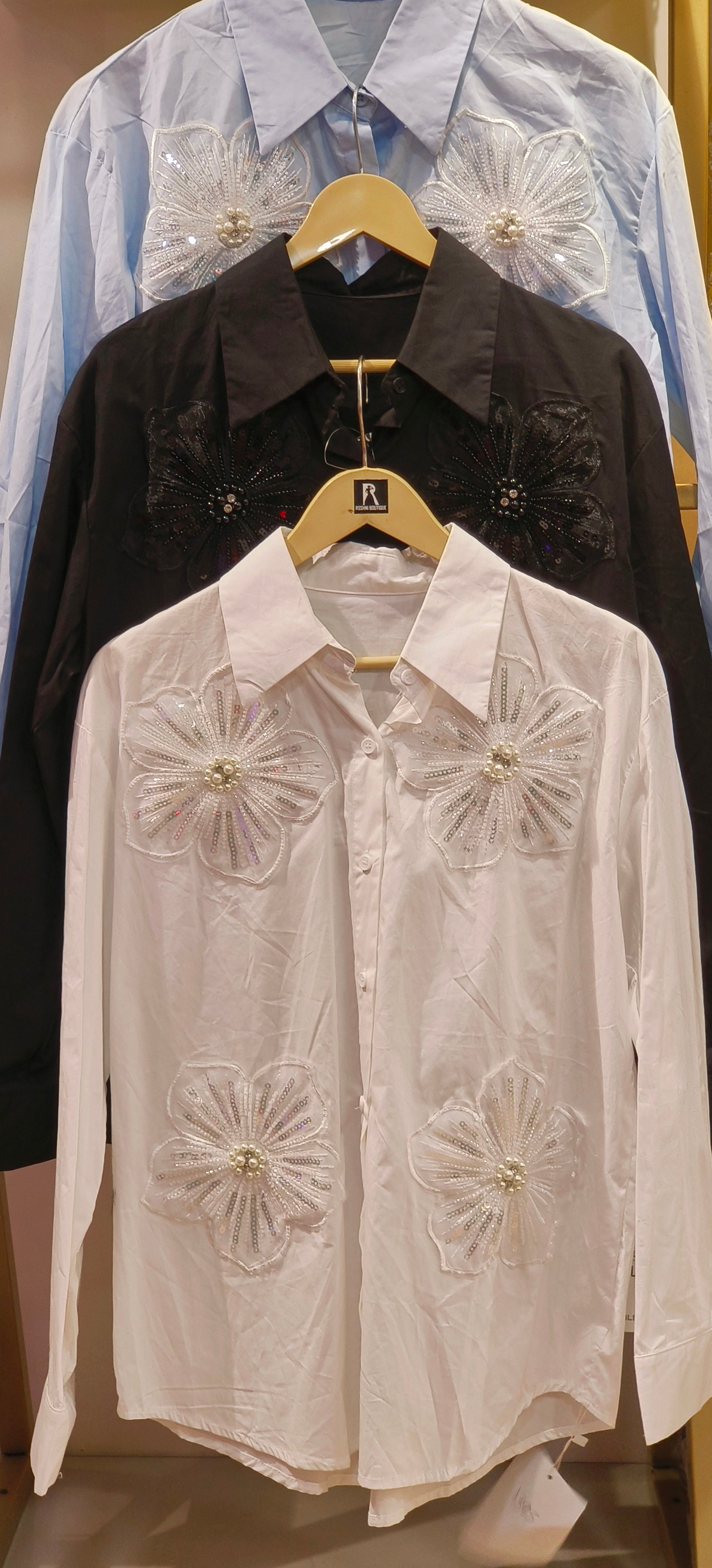 Organza Flower Cotton imported Material Shirt