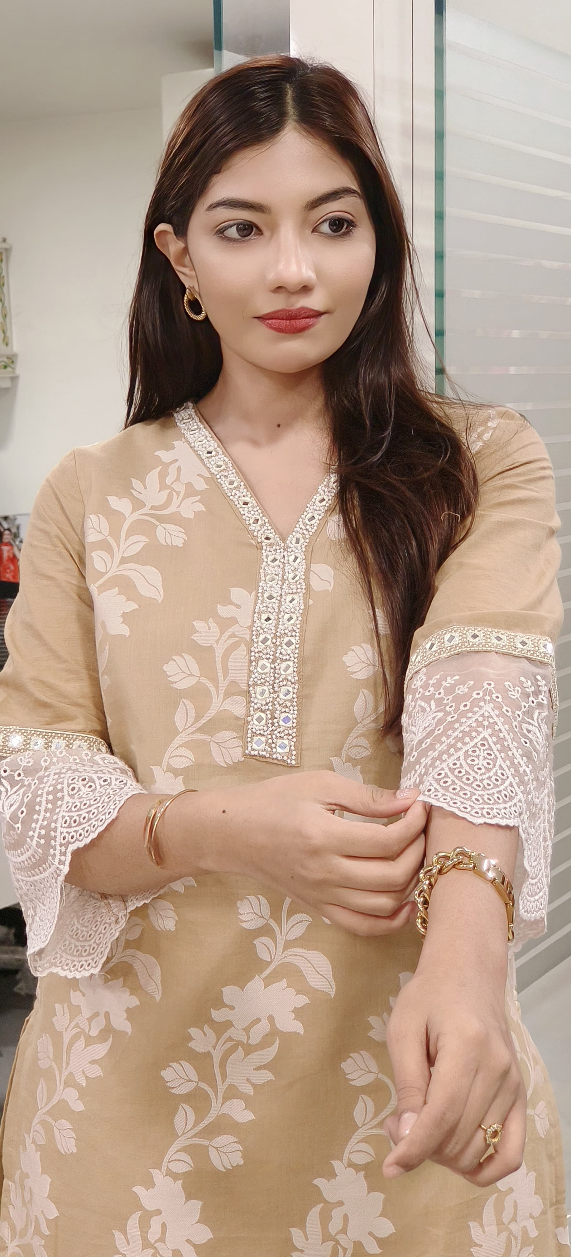 Timeless Braso Cotton Weaving Fabric Pearl Foil mirror Embroidered Kurta-Pant Set-09390,09389
