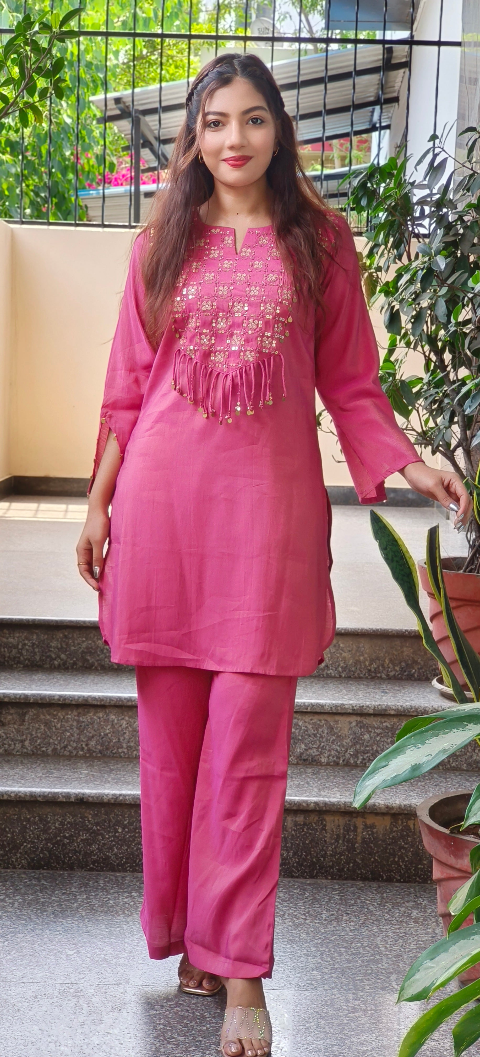 Elegant Sage Green Mudal Muslin Kurta Set with Embellished Embroidered Yoke Detailing 9481
