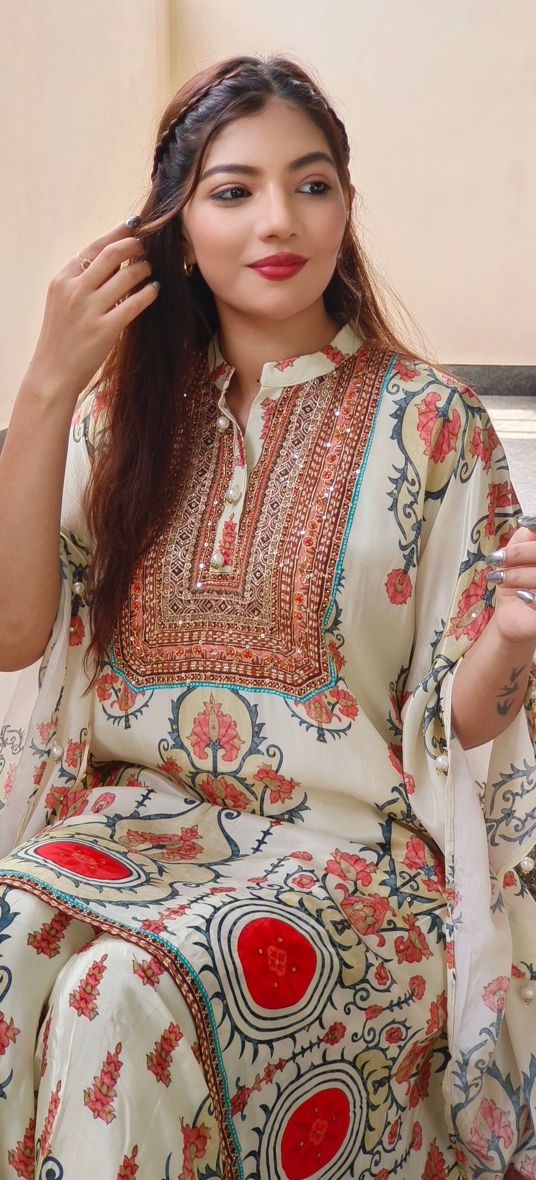 Crepe Digital Printed Kaftan Suit-9100