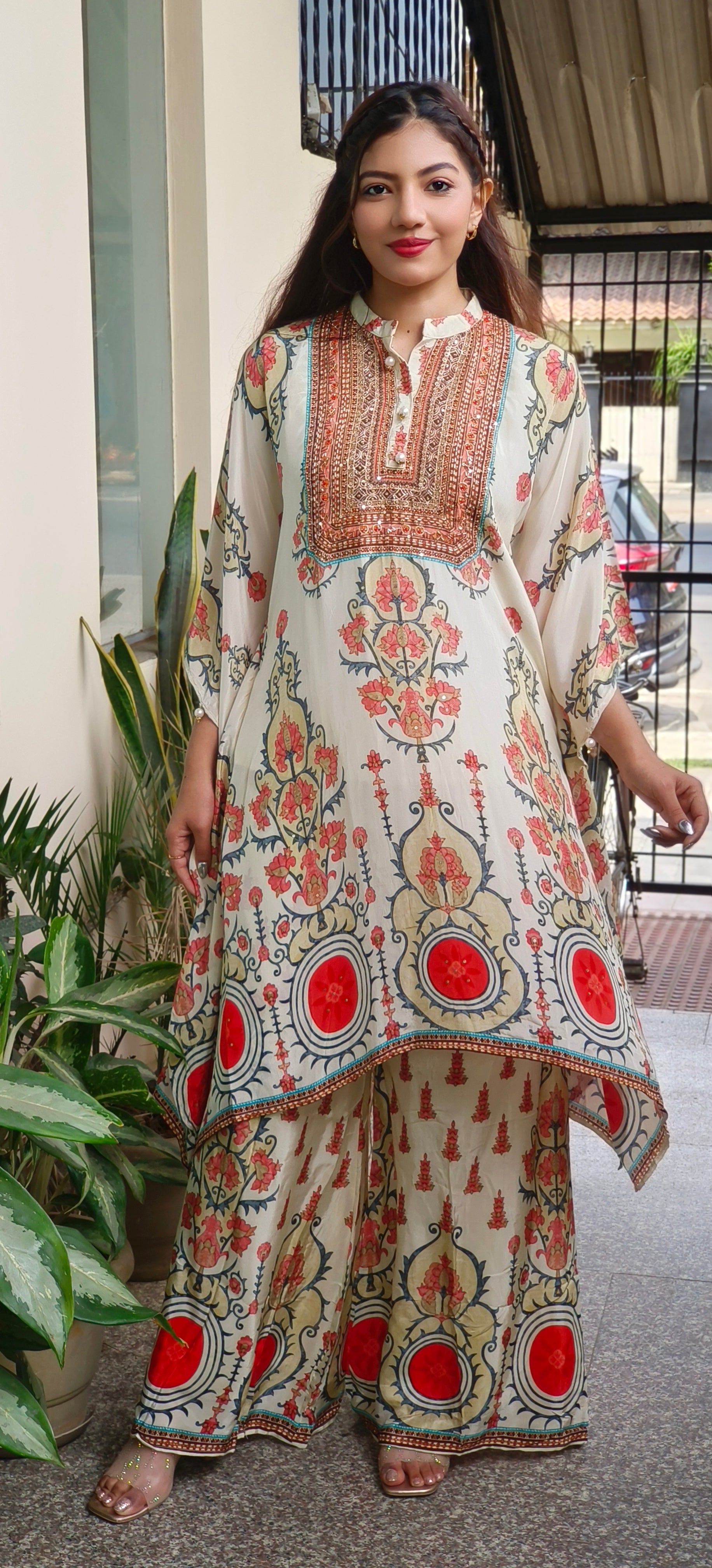 Crepe Digital Printed Kaftan Suit-9100