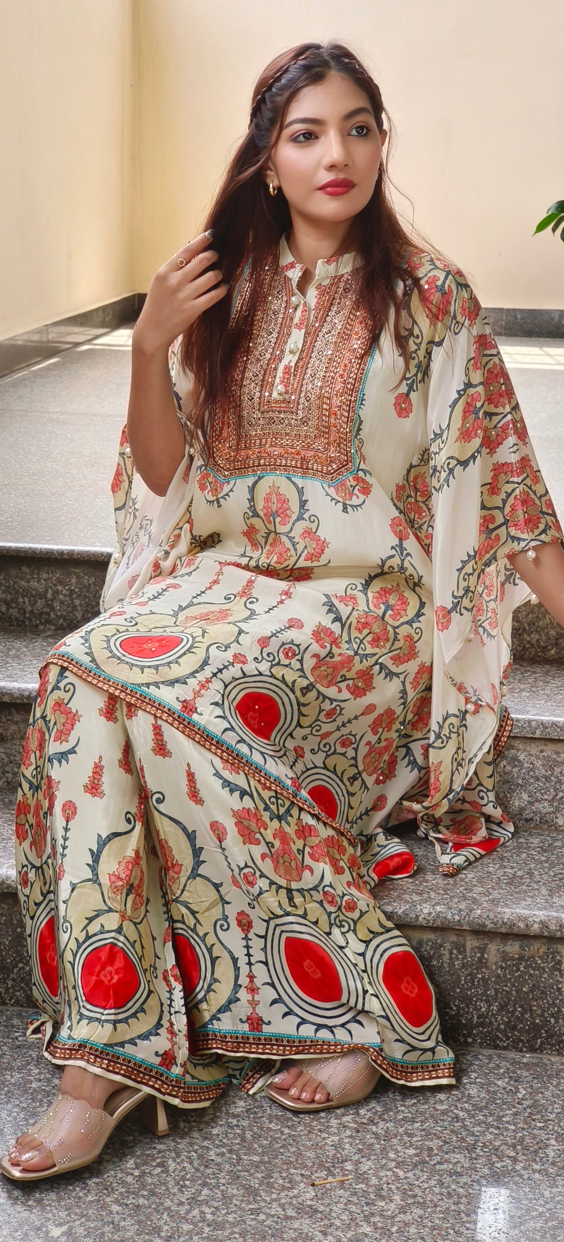 Crepe Digital Printed Kaftan Suit-9100