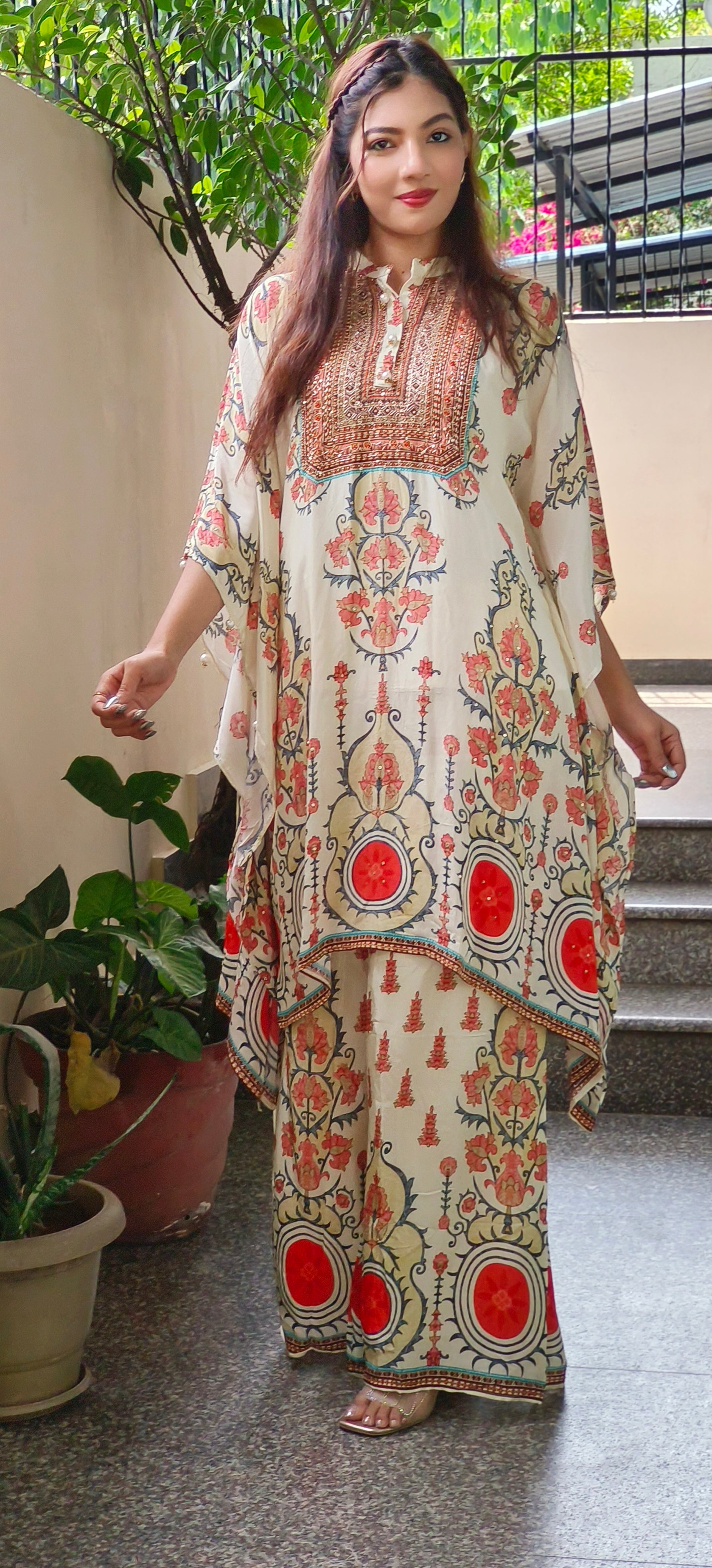 Crepe Digital Printed Kaftan Suit-9100