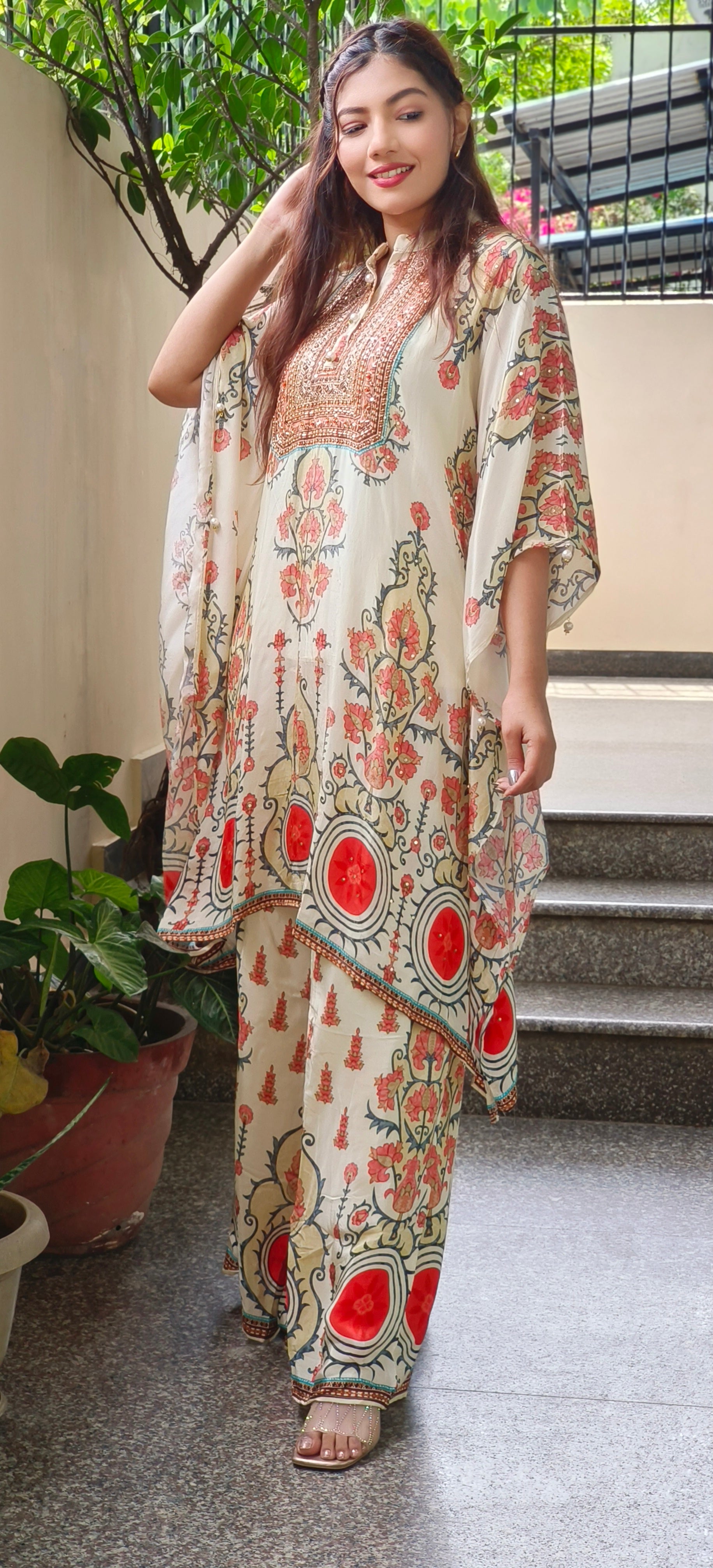 Crepe Digital Printed Kaftan Suit-9100