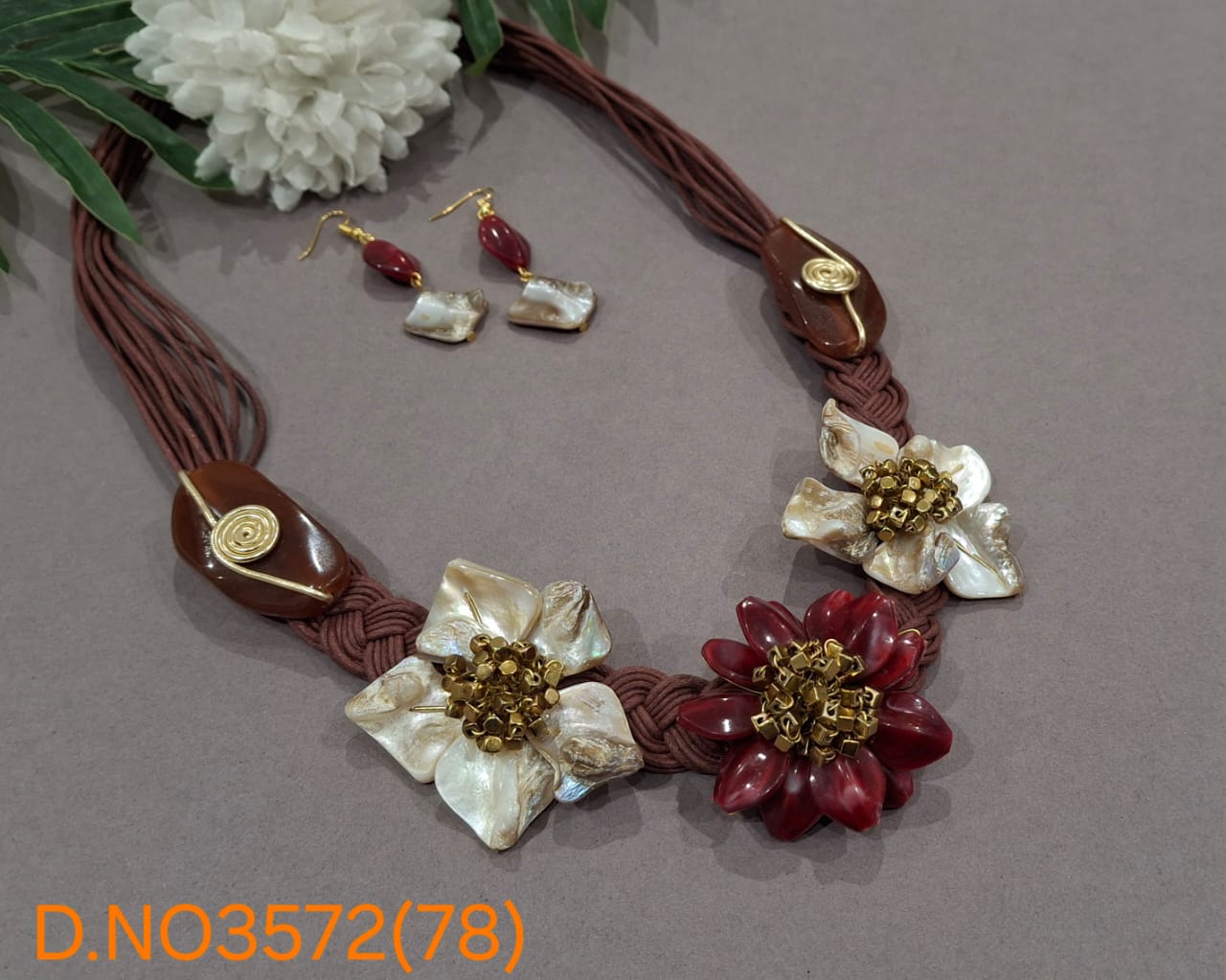 Handcrafted Floral Gemstone Statement Necklace Set with Shell & Resin Accents Dispatching After 25 Days