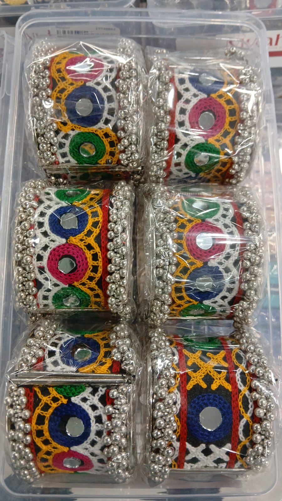 Tribal Mirror Work Banjara Cuff Bracelet with Antique Silver Beads & Multicolor Embroidery