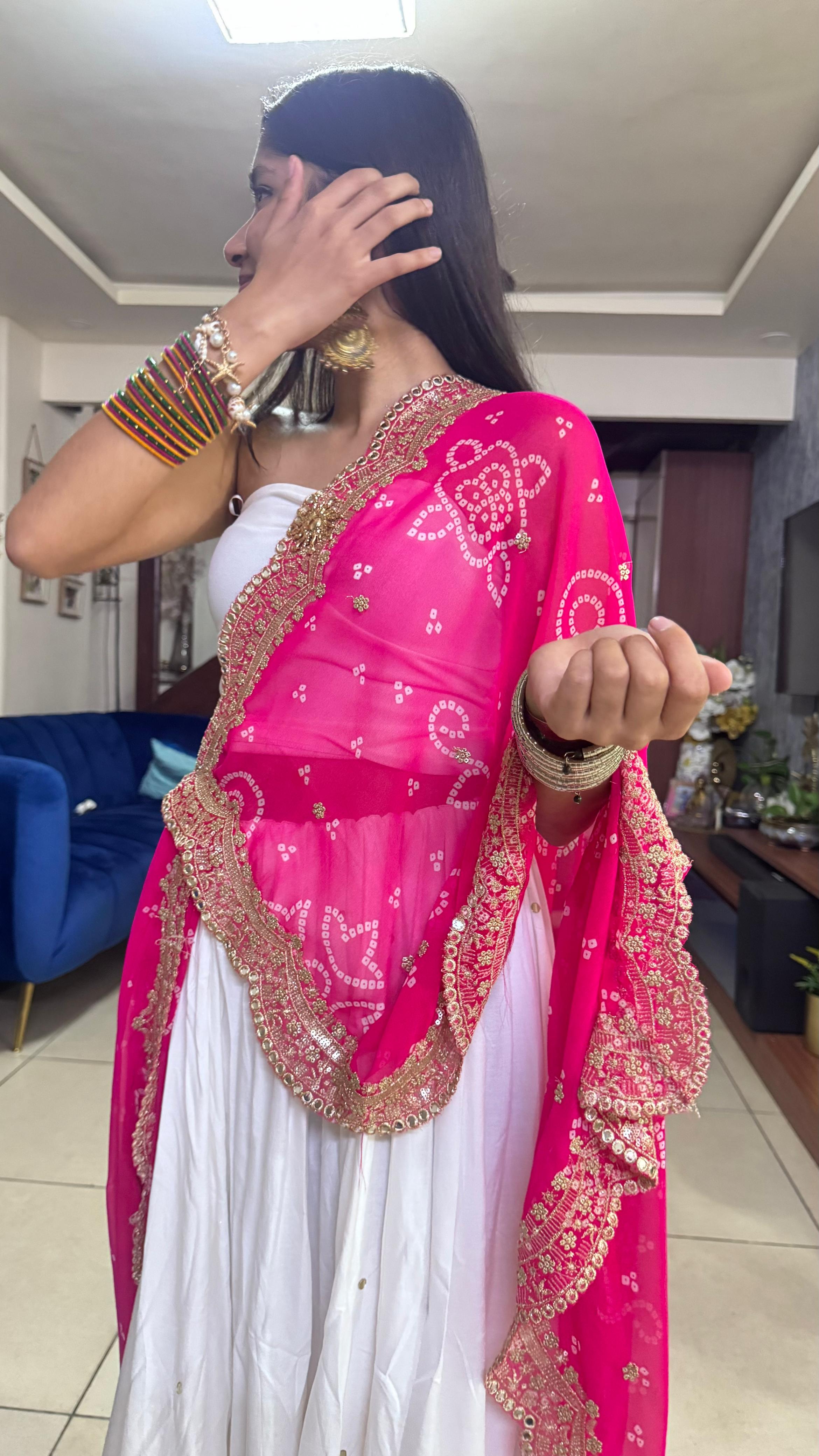 Foil Mirror Beautiful Border Bandhani Dupatta