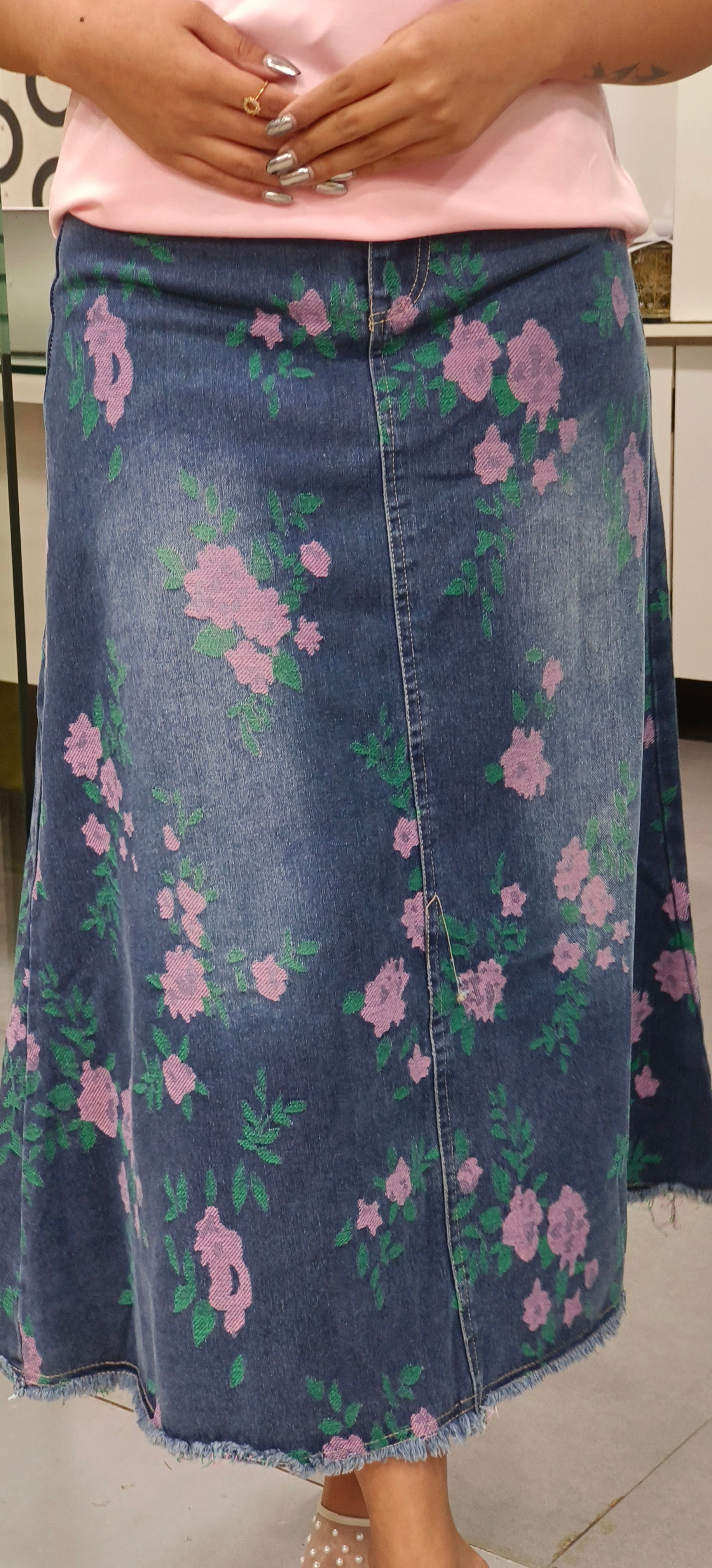 Floral Printed Denim Skirt