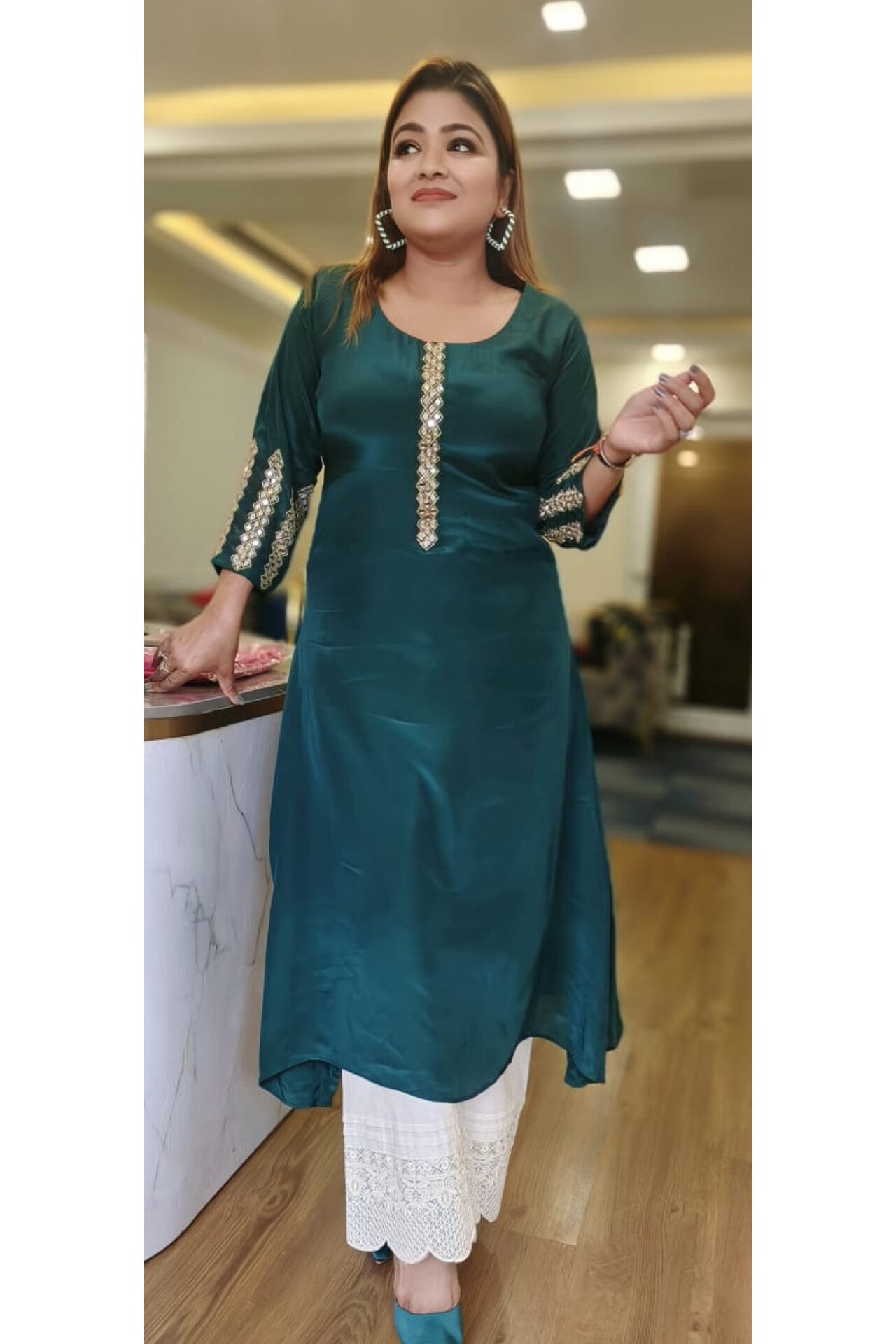 Beautiful A line crape  real mirror work beautiful embroidered only kurta DRY WASH ONLY Dispatching after 20 days-02396)