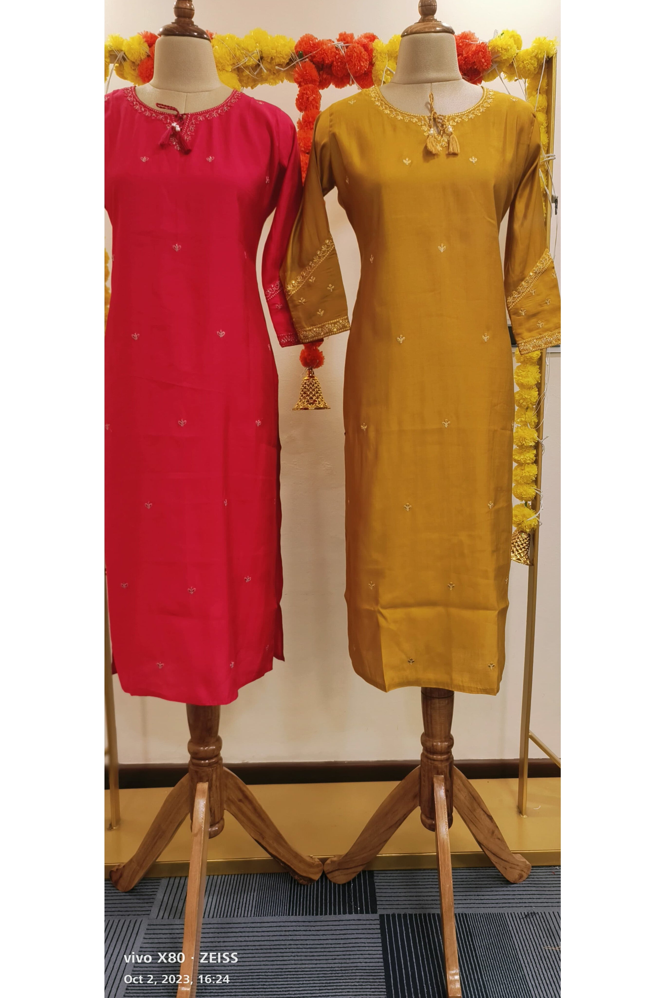 Round neck with dori and embroidery muslin only kurta Lean fit-02832}