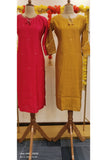 Round neck with dori and embroidery muslin only kurta Lean fit{KURTA-AC-02832}