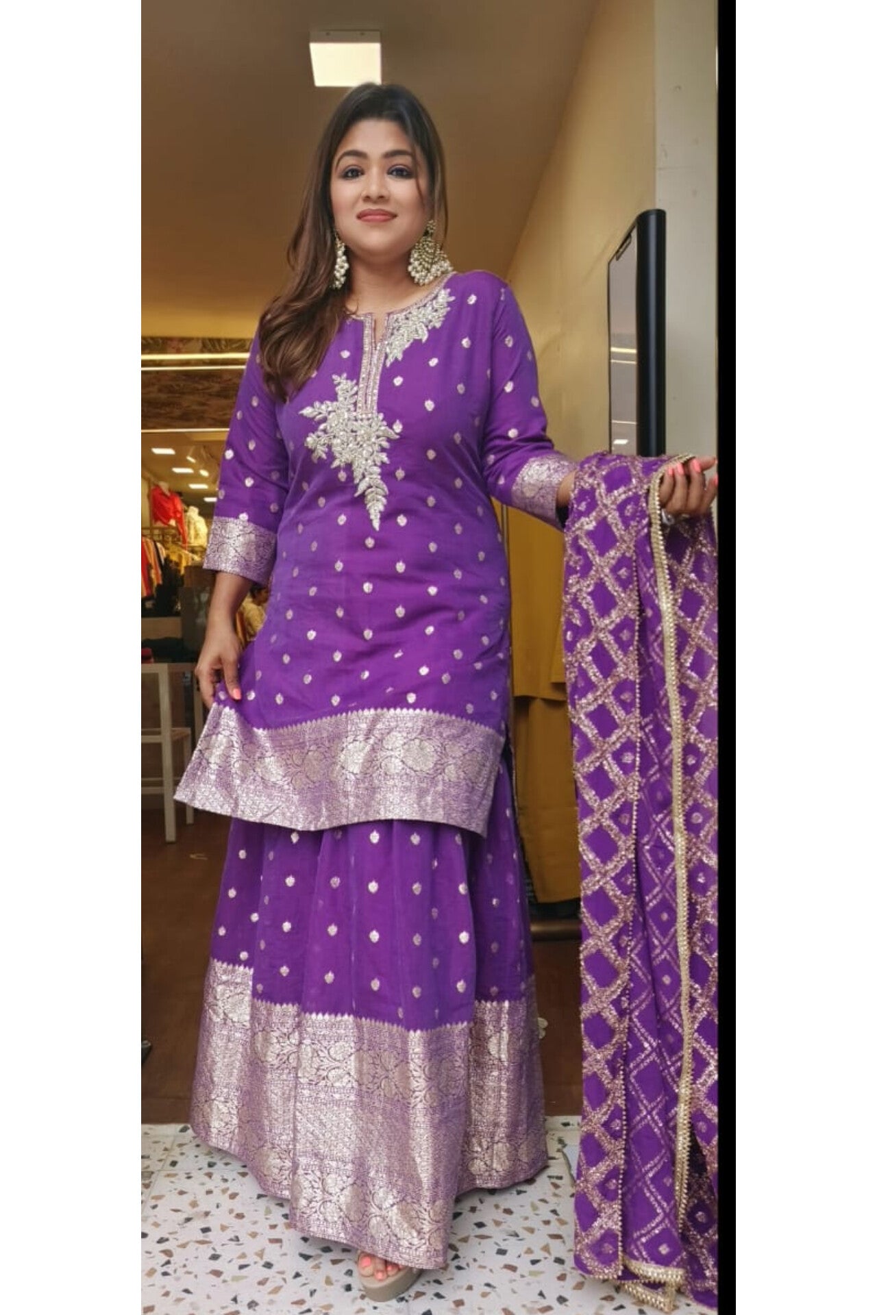 Beautiful soft chanderi Brocade attached Gown with dupatta  DRYWASHONLY-02872