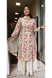 Floral Cream Real mirror with Gotta work muslin  double layer Gown with dupatta DRYWASHONLY 03802