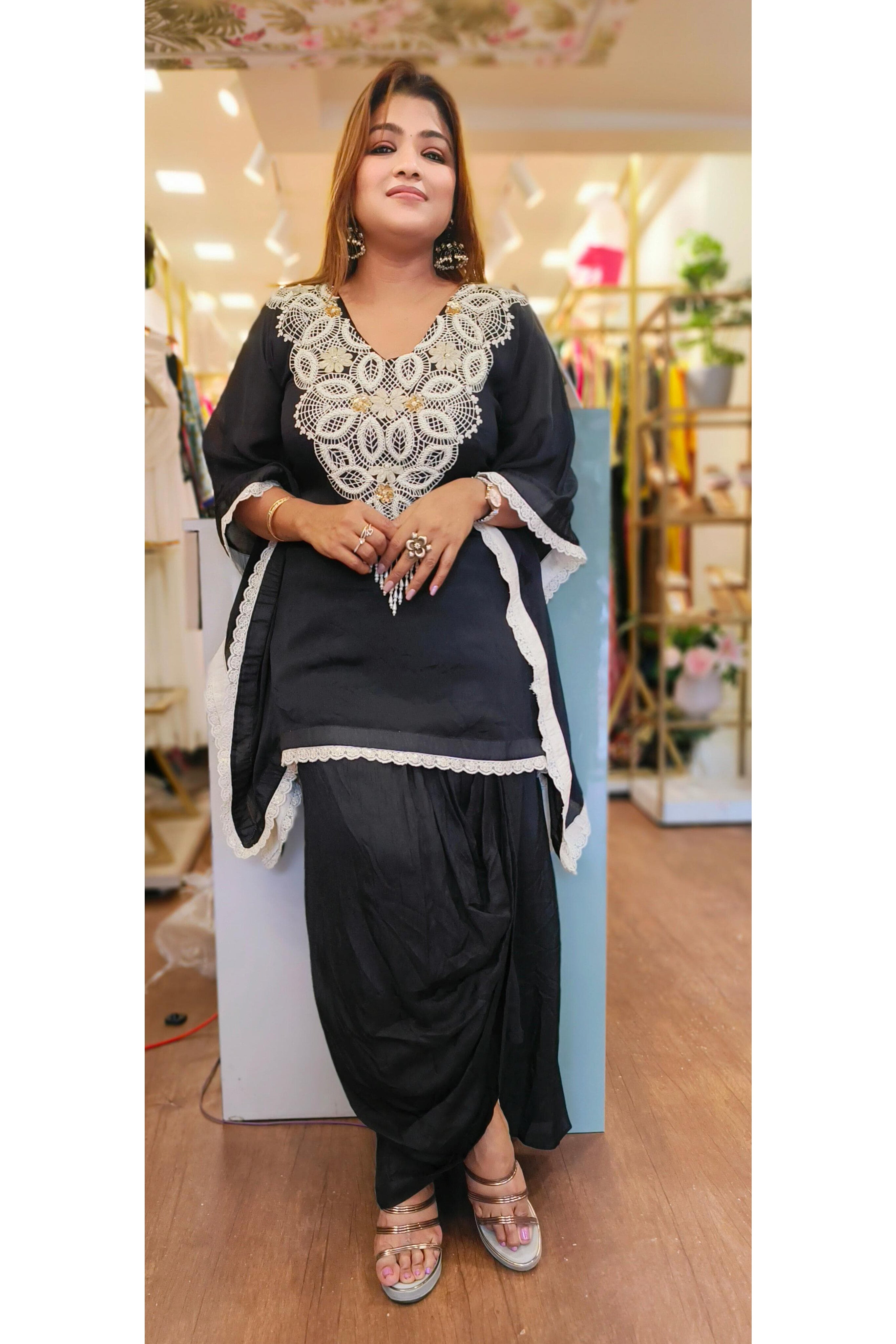 Thread embroidery kaftan Top with dhoti skirt DRYWASH Dispatching after 20days 03898
