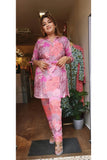 Flower print colour beads embroidered stylish indo western chinon co ord set (set of 2)-03928