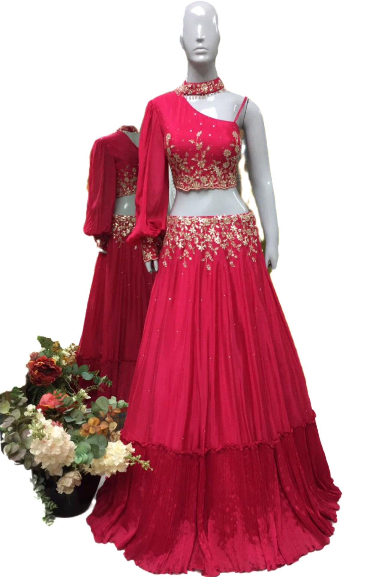 Designer cocktail Party wear cutdana with gotta work lengha with one side stripe blouse western style FOR PARTIES AND WEDDING-04161