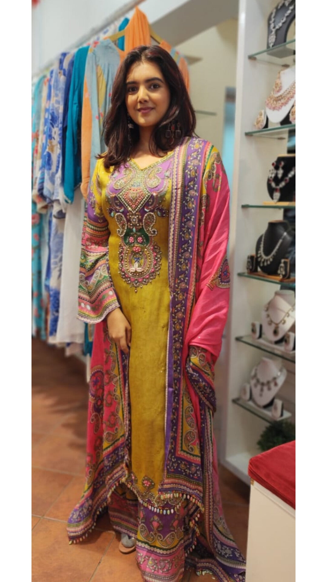 Beautiful Pakistani style  Long Organza Printed with Embroidered full suit set