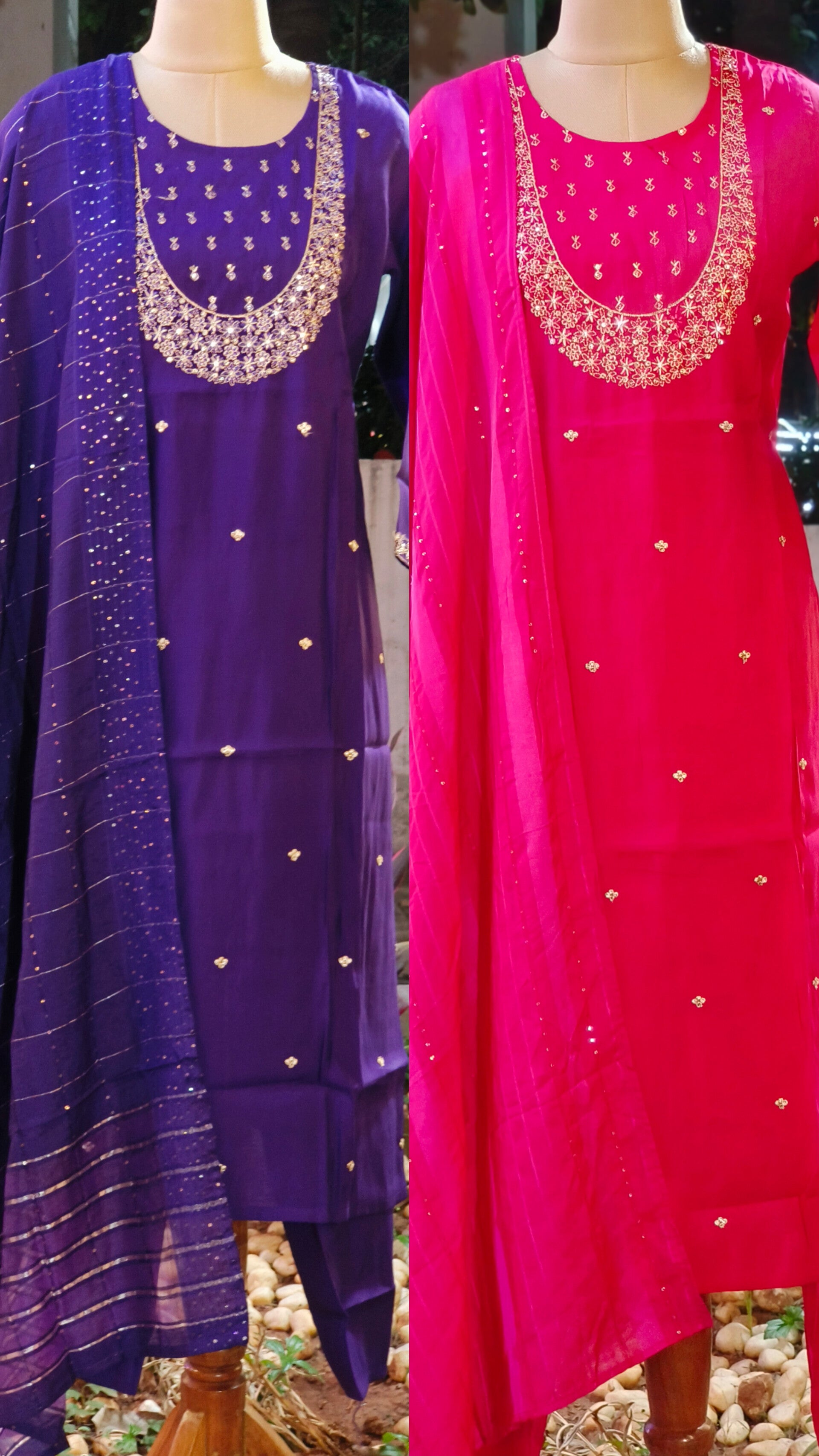 Embroidered Yoke Bright Color Kurta Pant And Dupatta