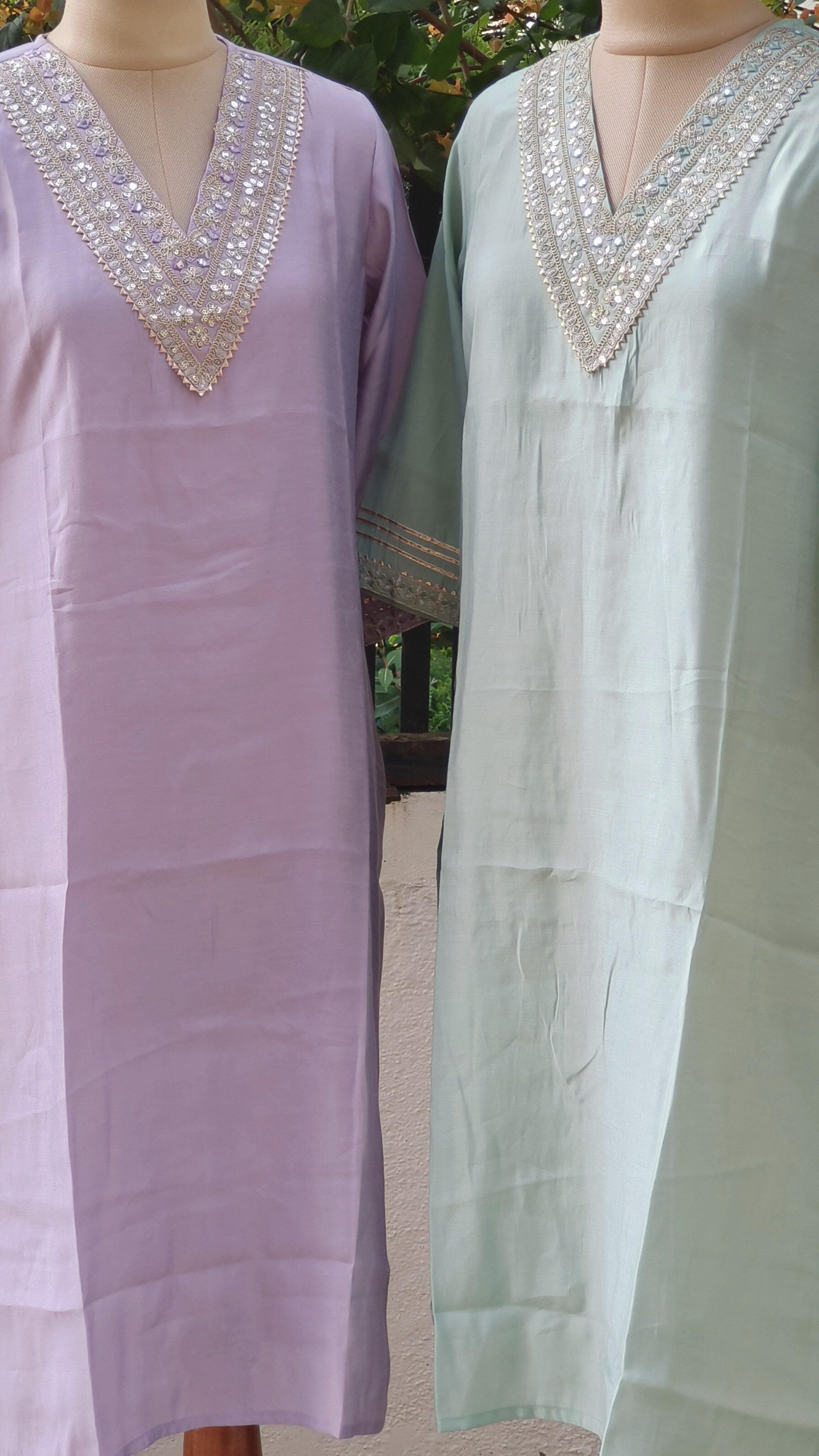 Light Pastel shade Embroidered V Neck Only Kurti