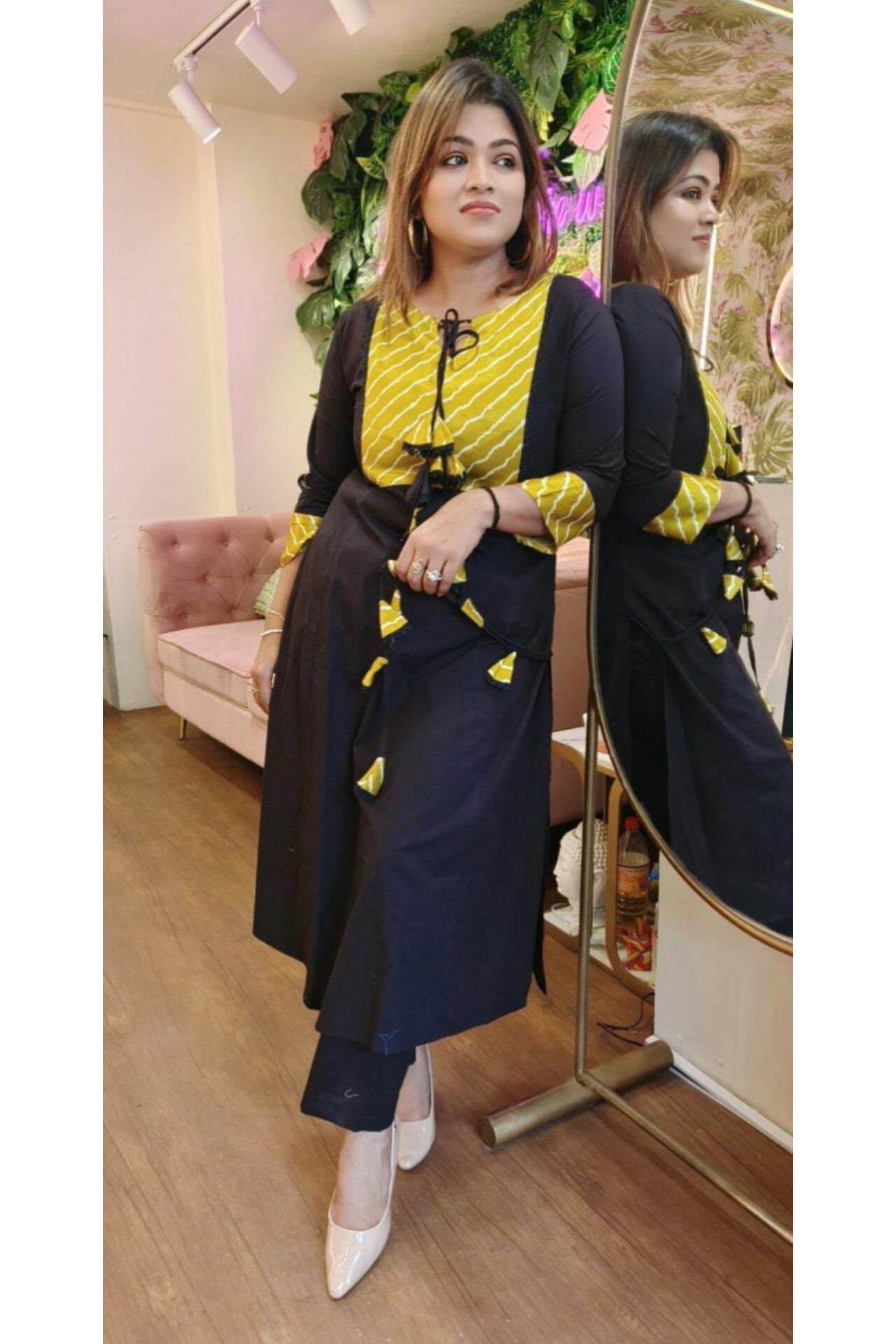 Lehriya cotton kurta with palazzo pant and tassel set of 2 READY TO DISPATCHED