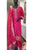 Beautiful Bead embroidery silk full suit with floral dupatta  Dry wash