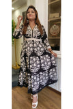 Black and white floral mal cotton Gown with lace work