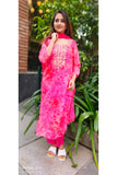 Neon pink gotta embroidery organza kurta with lining and pant and chiffon dupatta (set of 3)