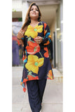 Colourfull Chinon floral stylish sleeves co-ord set in top with inner and loose pant (set of 2) DRYWASH