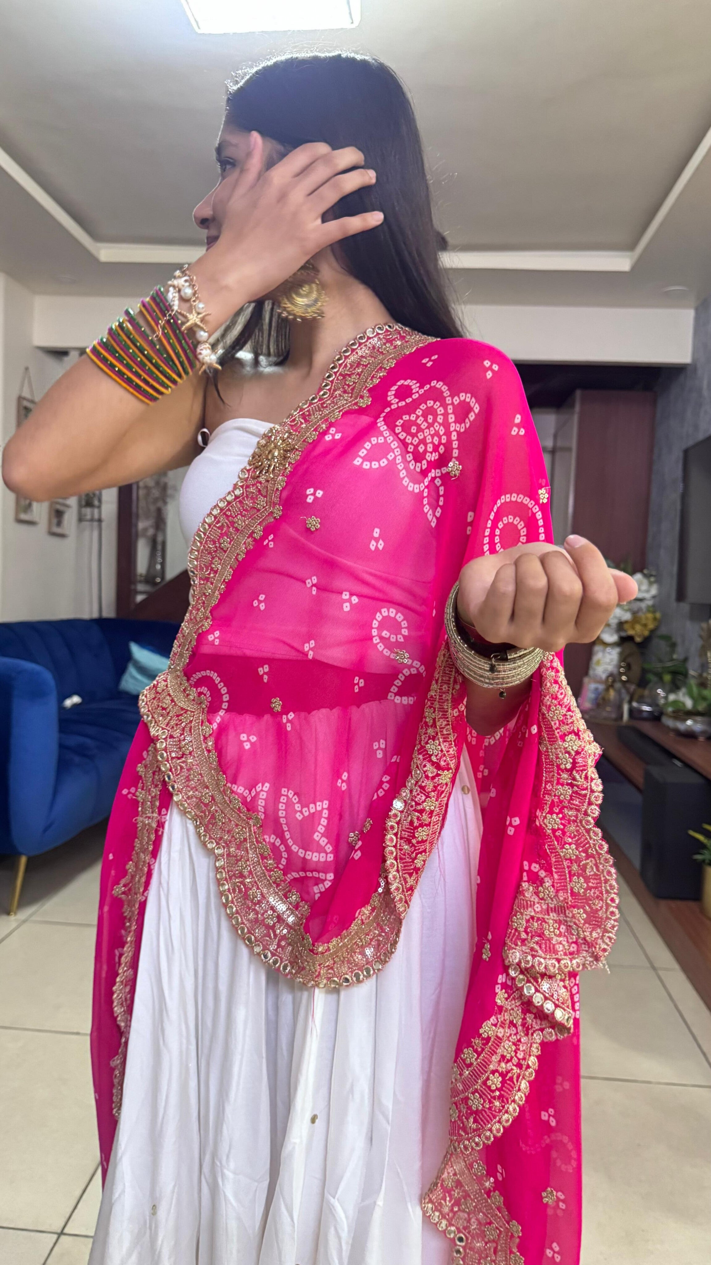 Foil Mirror Beautiful Border Bandhani Dupatta