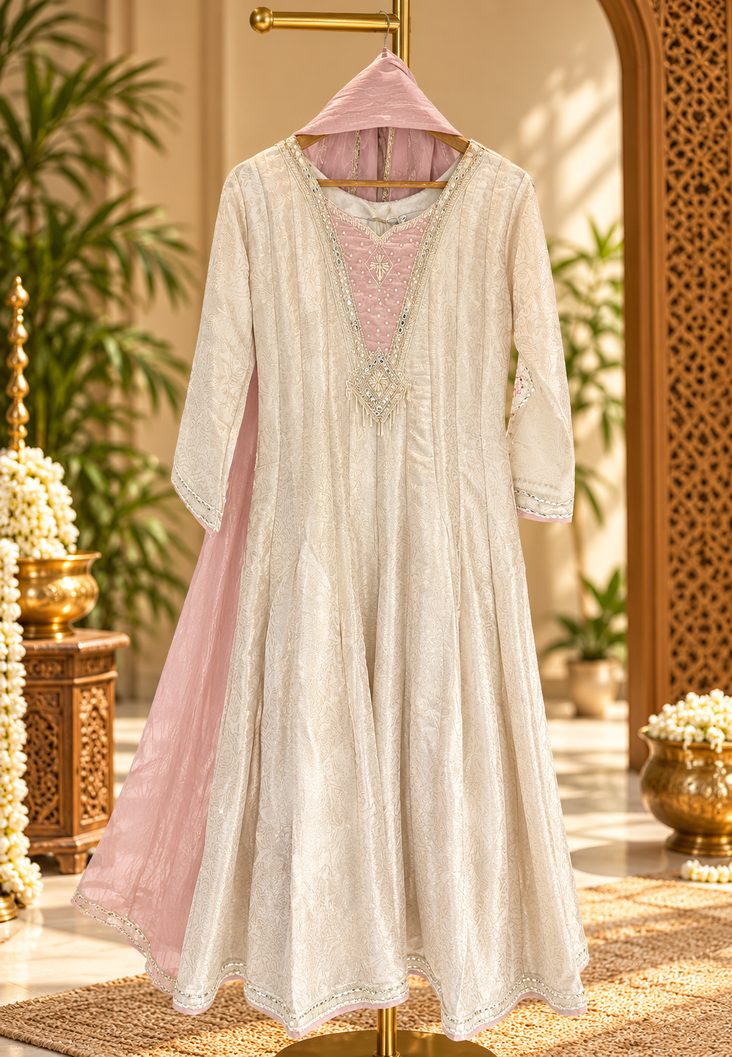 Tissue Patch Yoke Beaded Handwork Yoke Panel Anarkali Full Suit Set With Dupatta- 17030