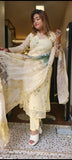 Organza real mirror V-neck printed kurta with pant and floral organza dupatta set of 3 {FULLSUIT-MAI-02212}