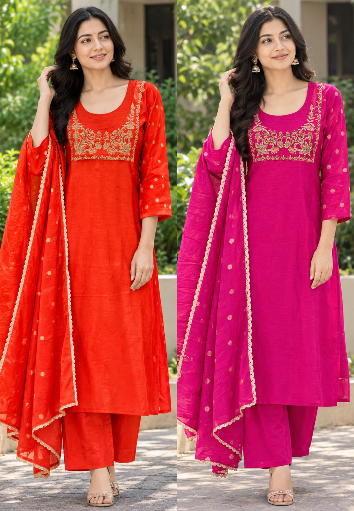 Pure Mulchanderi Aline Full Suit with Elegant Zardozi Embroidery, Polka Dot Motifs & Matching Dupatta Bottom Set- 16928,16947