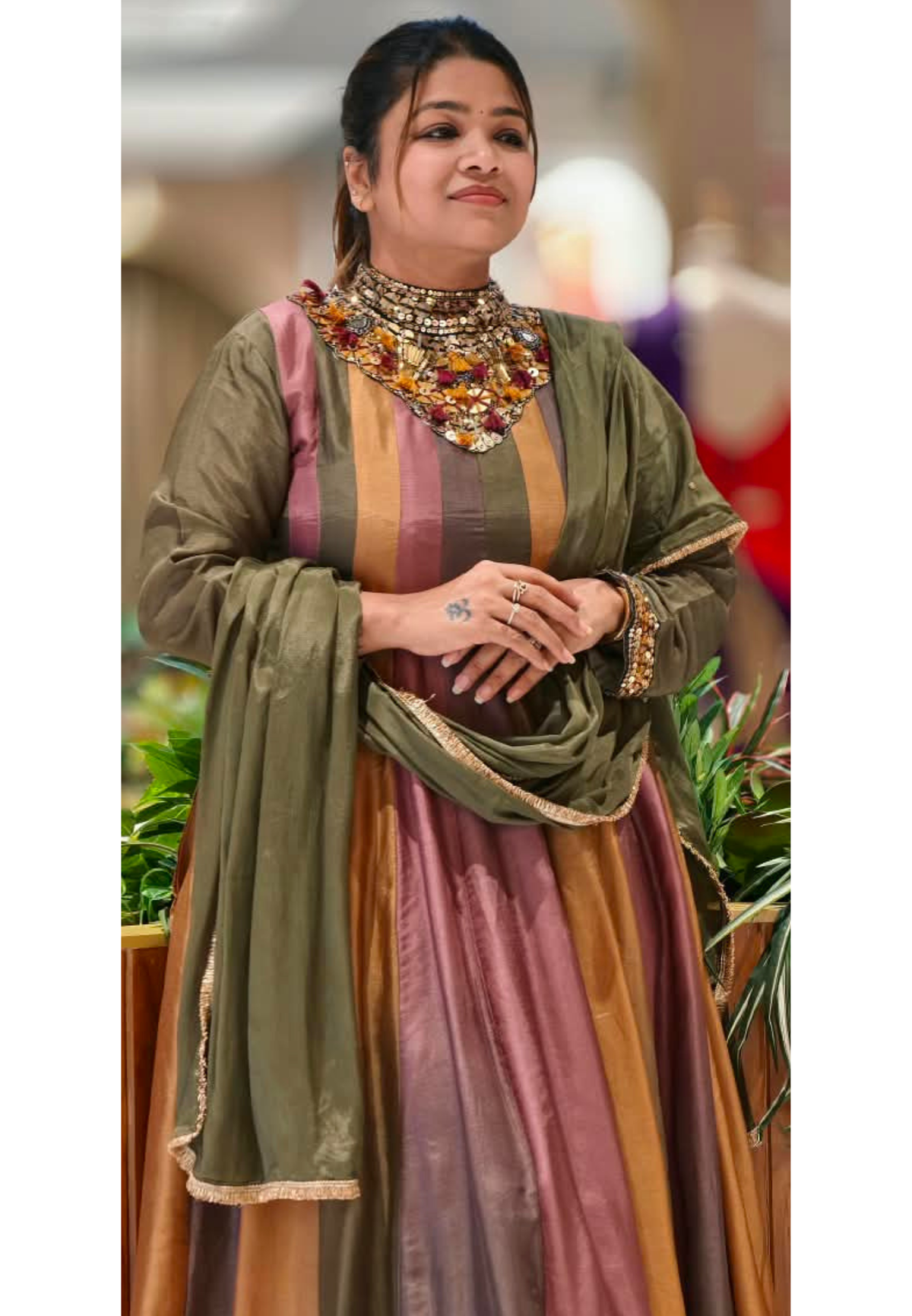 Heavy Sequin Thread Tassels Detailing Neckline Multicolor Panels Premium Silk Anar Pre Order Booking