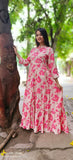 Beautiful Muslin cream and pink soothing pastel shade floral printed flare gown