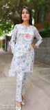 Floral soft muslin Pakistani embroidered front short back long kurta with pant set of 2 [KURTAPANT-MT-02071}