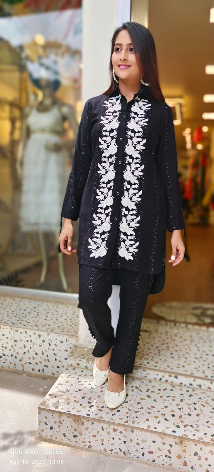 Tara with Thread embroidery kurta with embroidered pant  {COORDSET-FQ-02171}