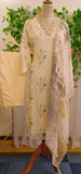 Organza real mirror V-neck printed kurta with pant and floral organza dupatta set of 3-02204}
