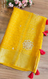 Beautiful Gotta patti handwork silk Saree with printed Unstitched blouse DRYWASH(SAREE-NIK-02318)