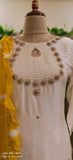 Pearl with zardozi Silk embroidered lining kurta pant and ruffle lehriya georgette dupatta full set of 3{FULLSUIT-DUR-02293}