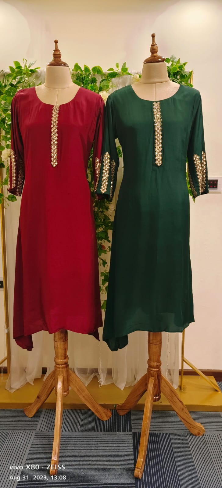 Beautiful A line crape  real mirror work beautiful embroidered only kurta DRY WASH ONLY Dispatching after 20 days