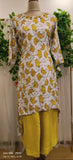 Yellow Stylish Indo western floral up and down kurta with loose pant  co-Ord set  (set of 2)