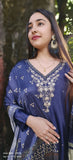 Beautiful embroidered V neck and Gajji silk dupatta Full Set of 3 DRYWASH-02563}