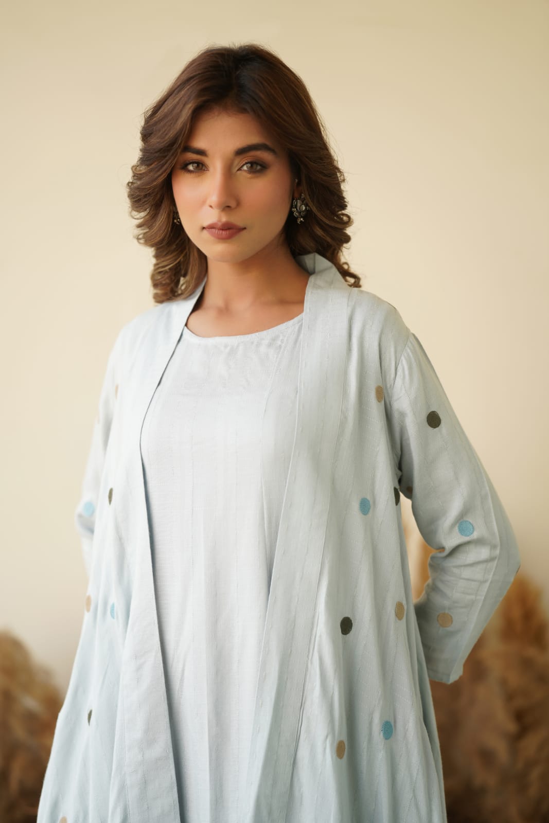 Indo-western cotton A-linev kurta with jacket set -03742}