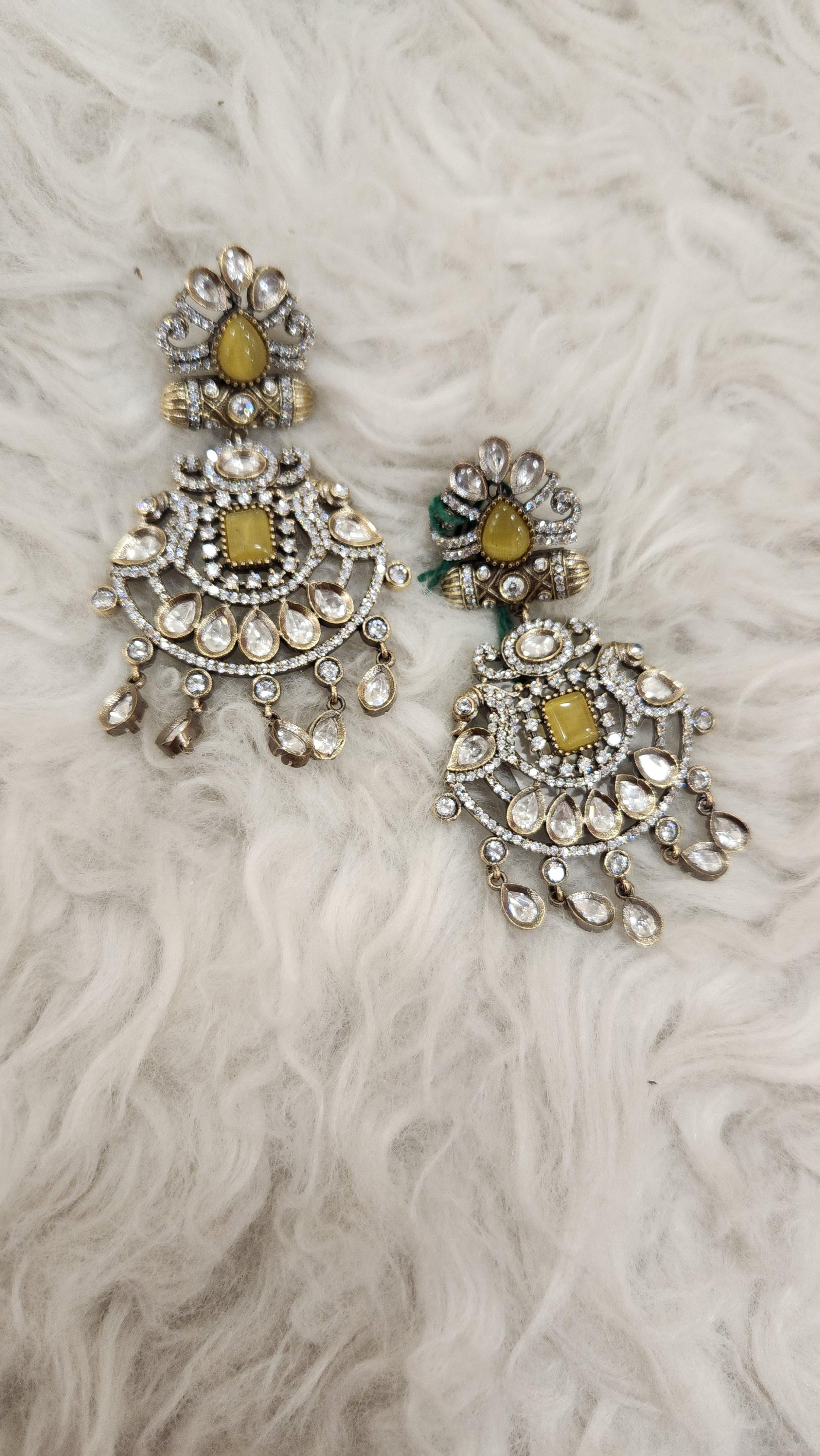 Ad stone Gold-Toned  Kundan Beads Long Dangler Earrings
