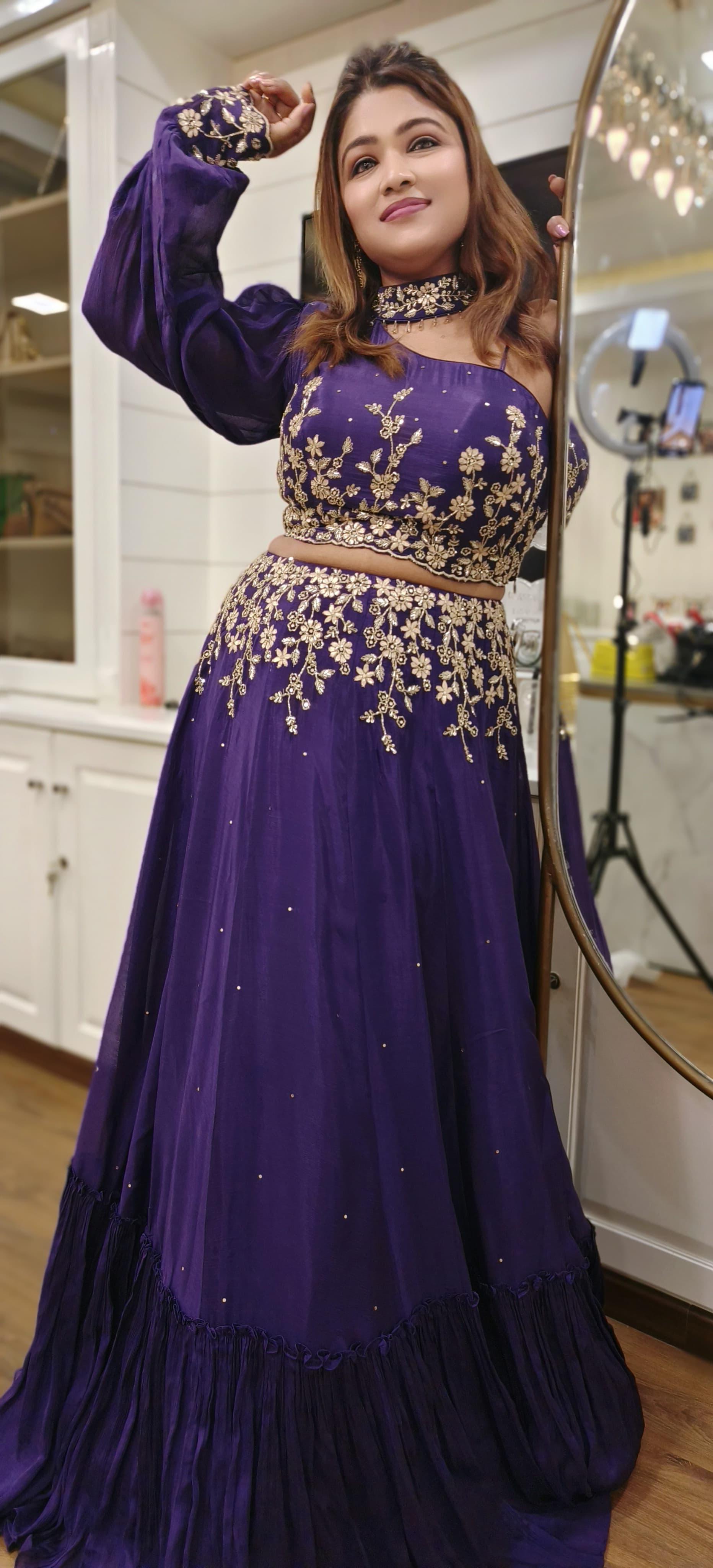 Designer cocktail Party wear cutdana with gotta work lengha with one side stripe blouse western style FOR PARTIES AND WEDDING-04161