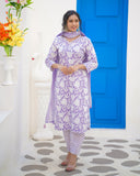 Floral print V-neck cutdana and real mirror cotton full suit with cotton dupatta  DRY WASH-04209