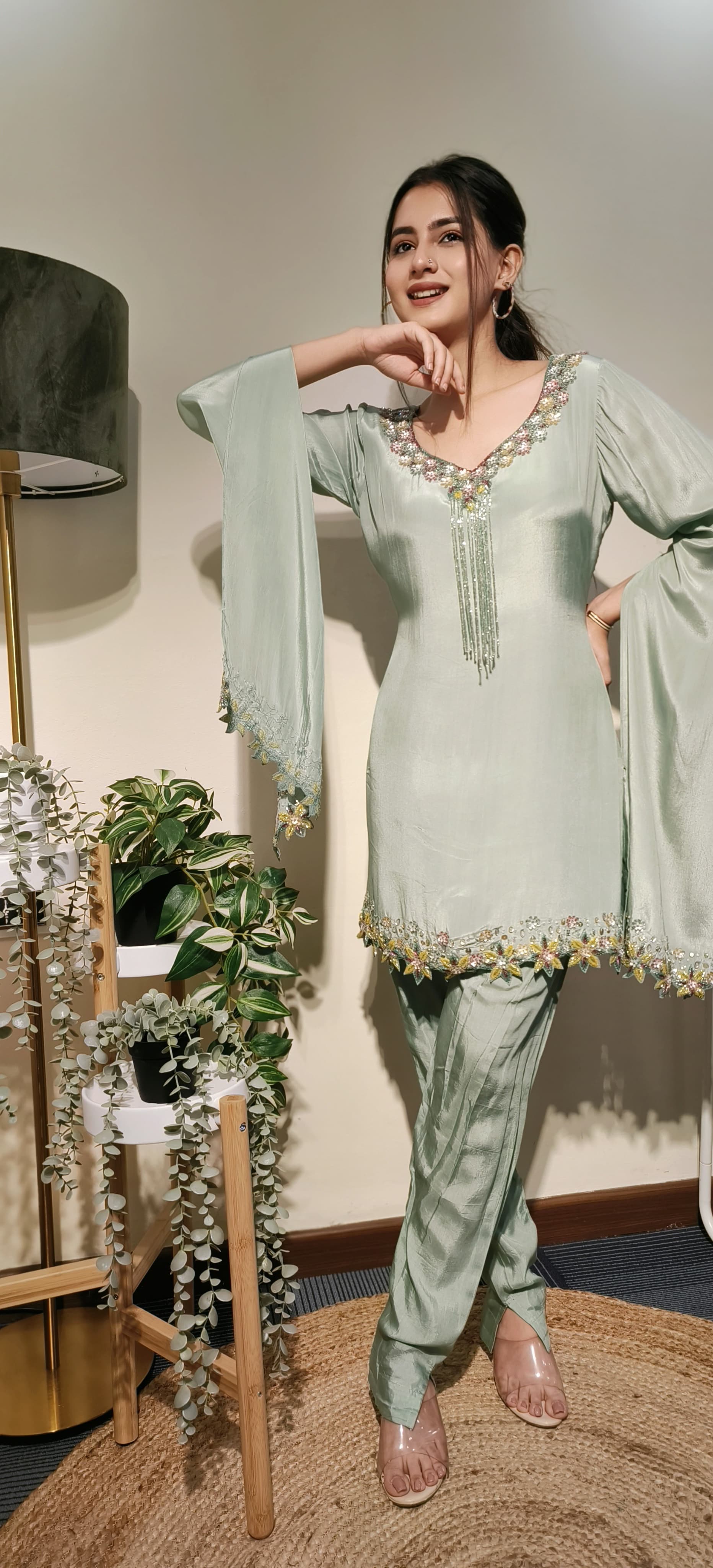 Pastel Shade Beautiful Embroidered Top with PantDrywashonly-04462